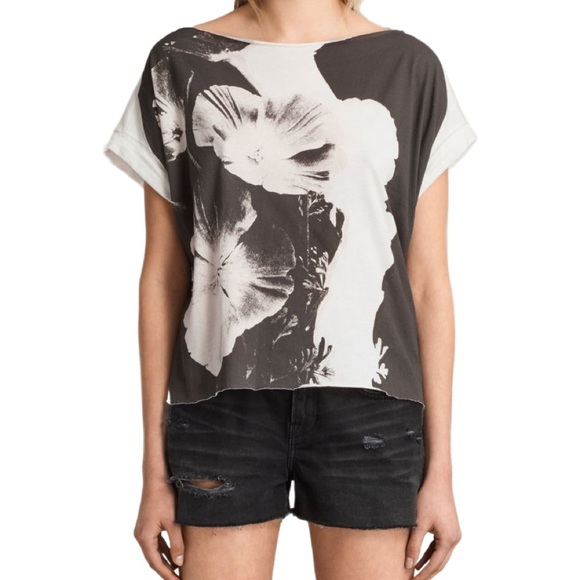 All Saints Tops - All Saints Monochrome Oversized Floral Short Sleeve Tee Size Small